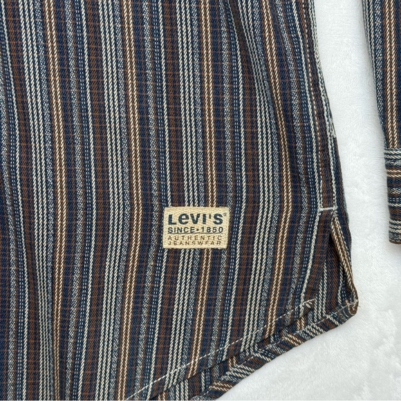 Vintage 90s Levi's Shirt Mens L Striped Twill Western Button Up Long Sleeve - Picture 4 of 9
